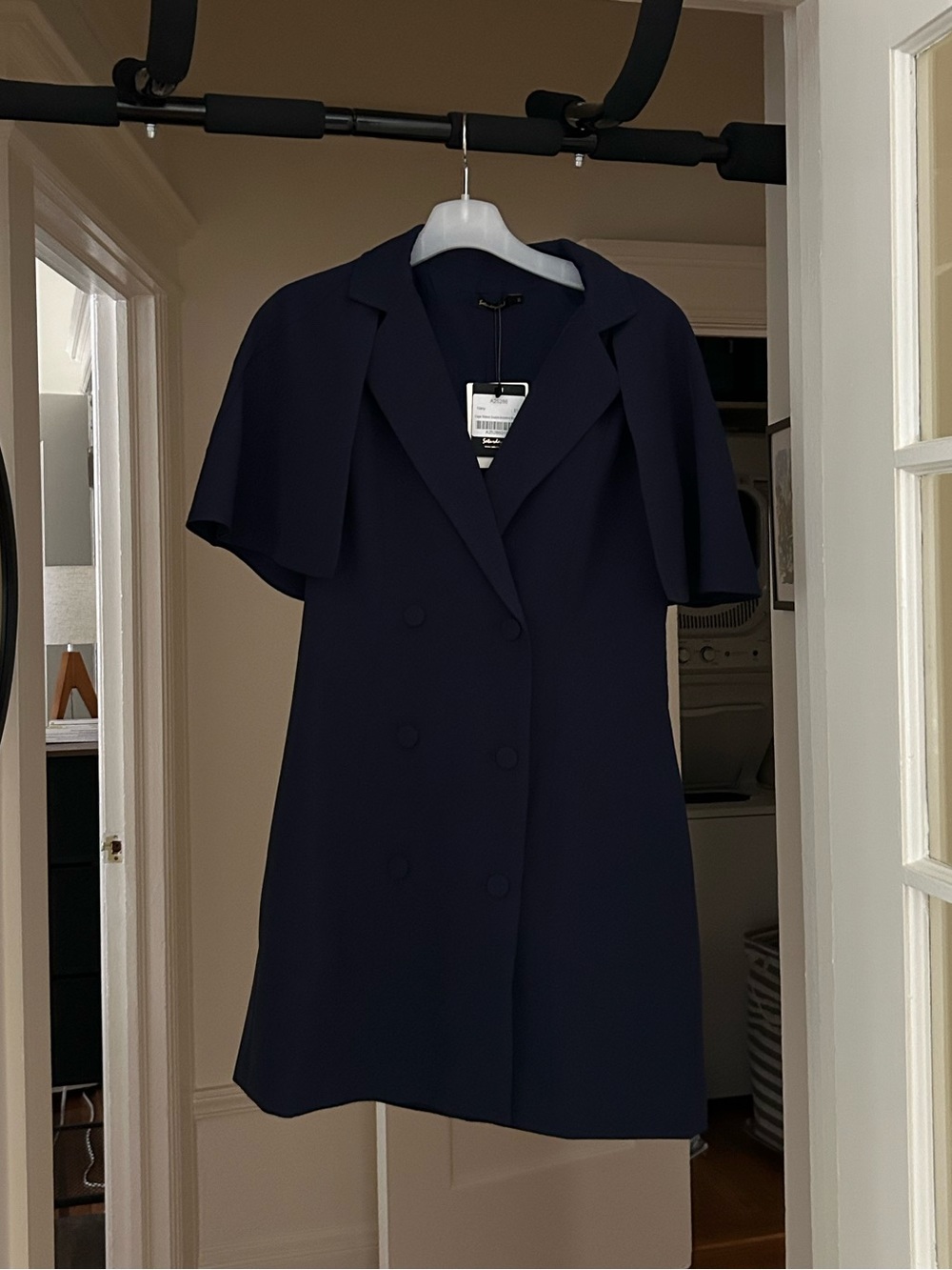 Tailored Navy Short-Sleeve Cape Blazer Dress